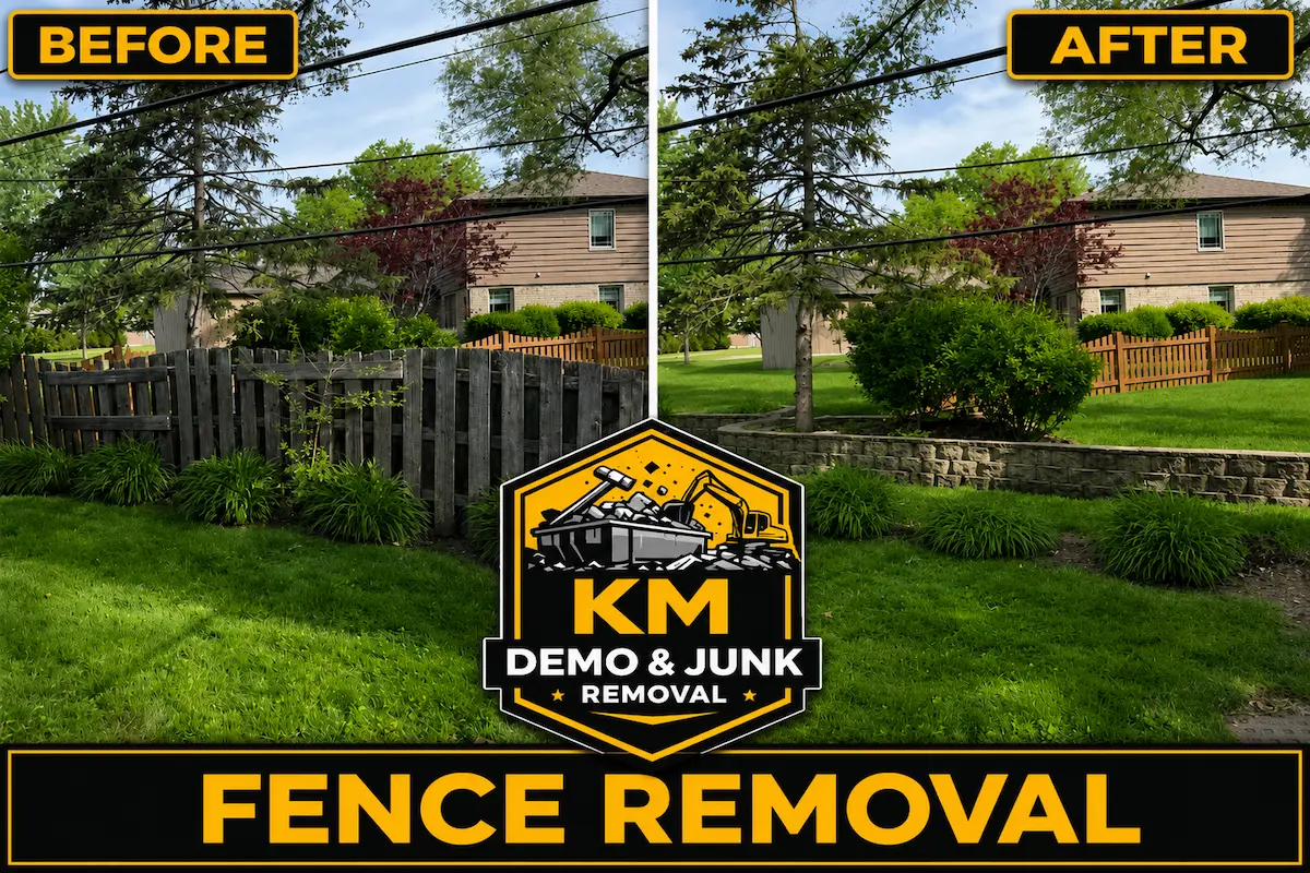 Fence removal before and after near Lake Zurich IL